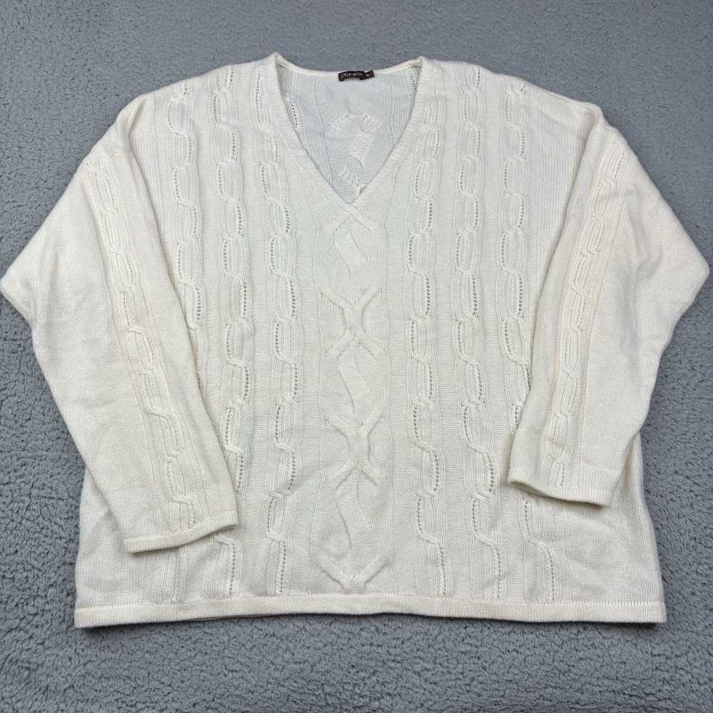 J McLaughlin Women's XL 100% Cashmere Cable Knit V-Neck Sweater Ivory
